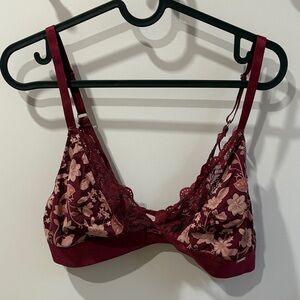 La vie en rose Floral Lace Trim Bralette - Burgundy XL